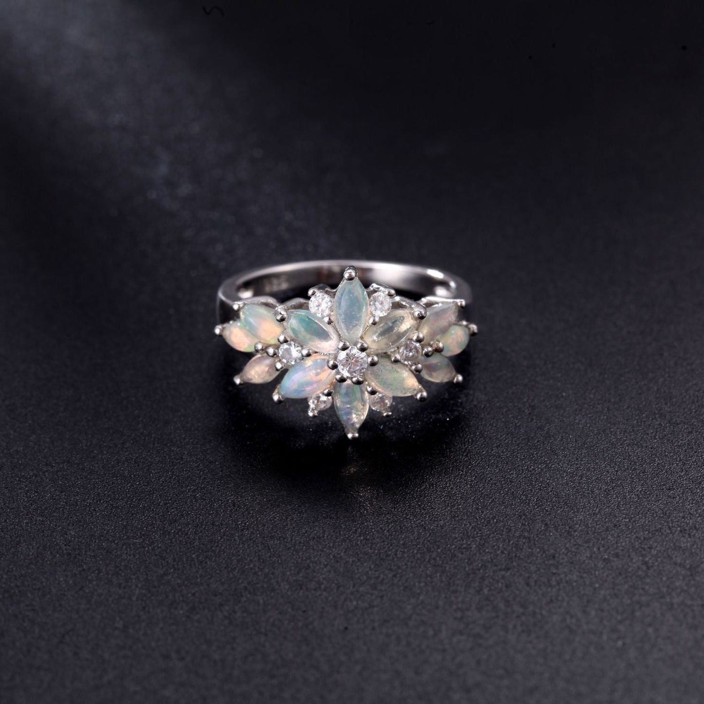 Elegant 925 Sterling Silver Natural Gemstone Cluster Ring – Tourmaline, Opal, and Garnet Masterpieces