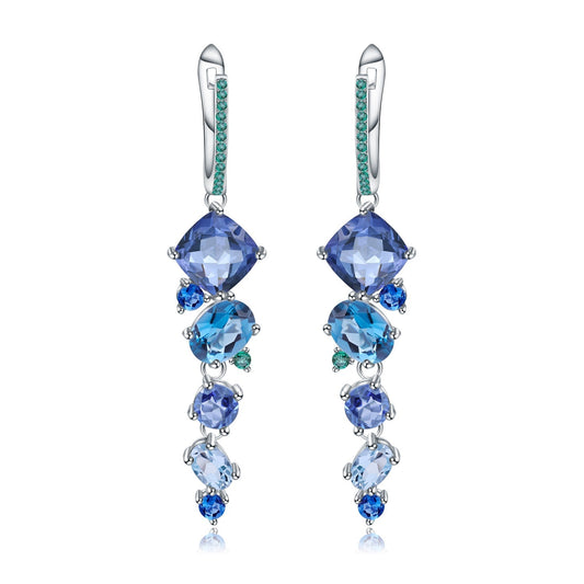 Designer! 925 Silver Natural Colored Gemstones Banquet Premium Luxury Gemstone Earrings