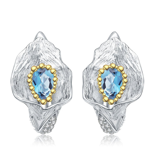 Designer! 925 Silver Italian Craft Jewelry Natural Colored Stone Stud Earrings